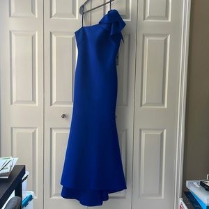 Eliza J Ruffled One Shoulder Gown